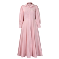 Robe chemise longue plissée unie en mousseline respirante à manches longues avec ceinture, coupe trapèze, taille unique, pour femme