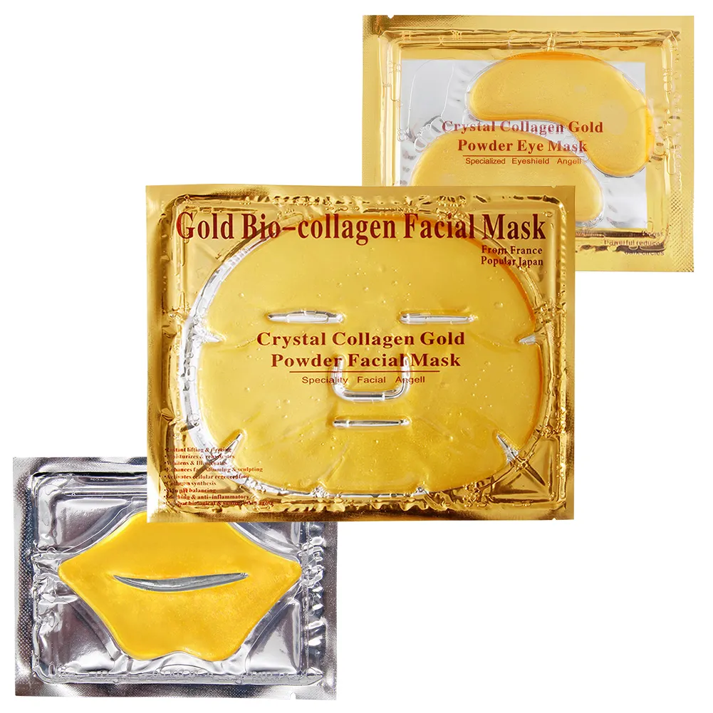 Recém-chegados! Conjunto de venda quente, conjunto de pacote 24k, máscara facial de cristal de colágeno de ouro 24k, anti-envelhecimento, remoção de rugas