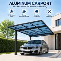 Auvent de voiture résidentiel extérieur avec panneaux de toit bleus et structure en aluminium foncé pour stationnement en allée