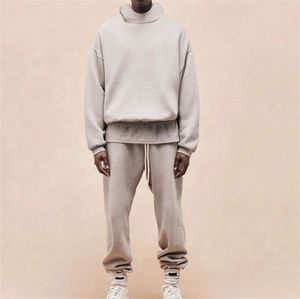 Custom Design Men's Autumn Solid Lined Knitted Spandex/Cotton Half Zip Turtleneck Hoodie Set Loose Fit Joggers Breathable - Product Image 2