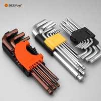 Set Kunci Hex Ujung Bola 9 Buah Kunci Allen Tipe L Kepala Hex Torx Baja Krom Berlapis Nikel Baja Tahan Karat 0.9Mm-10Mm Metrik