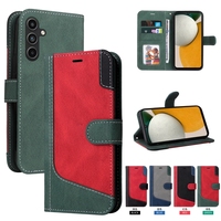 Étui portefeuille en cuir bicolore pour Samsung Galaxy S25 Ultra S24 Plus A06 A16 A26 A36 A56 M35 M55 M62 M15 – Housse à rabat bicolore