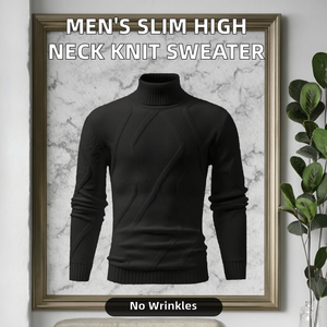 Pull en maille slim décontracté pour homme, col montant, motif lettres imprimé, respirant, anti-rétrécissement, anti-plis, en polyester - Product Image 3