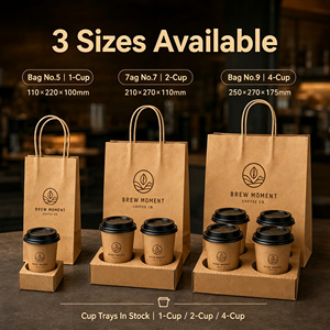 ถาดกระดาษบรรจุภัณฑ์เครื่องดื่มเย็น ชานม กาแฟ แบบหลายถ้วย ทนทาน ใช้ซ้ำได้ พร้อมถุงกระดาษคราฟท์แบบก้นแบนสำหรับใส่กลับบ้าน - Product Image 4