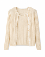 Ensemble deux pièces en tricot pour femme, en nylon et coton, coupe décontractée, col rond, vêtements de détente d'automne, vente en gros