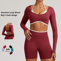 Camiseta Deportiva de Yoga para Mujer, Manga Larga, Sin Costuras, 2 en 1, Espalda Descubierta, Secado Rápido, para Gimnasio, Running y Fitness