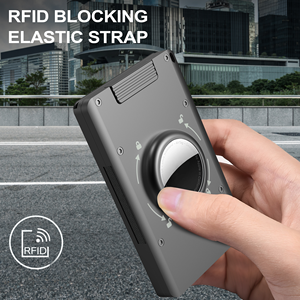 남성용 AirTag 카드 홀더를위한 스몰 사이즈 알루미늄 슬림 신축성 벨트 드로우 아웃 금속 지갑 비즈니스 15 카드 현금 Str - Product Image 4