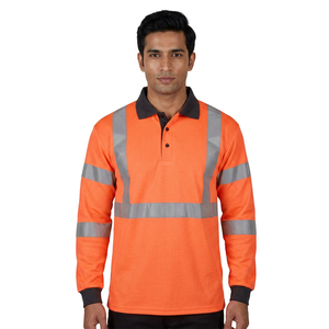 Polo de travail haute visibilité personnalisé unisexe à manches longues en polyester/coton pour la détection des aiguilles et l'utilisation en construction - Product Image 1