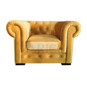 黄色沙发经典软垫单人座chesterfield簇绒沙发客厅家具chesterfield沙发丝绒沙发