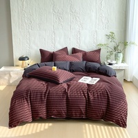 Parure de lit quatre pièces haut de gamme en coton pur 100% style japonais, jacquard teint en fil, sergé rayé lavé, anti-humidité