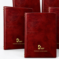 Porte-menu de luxe en cuir PU rouge bordeaux, logo estampé à chaud, support de menu personnalisé pour hôtels et restaurants haut de gamme