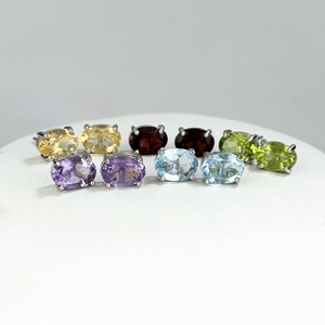 Modeschmuck 925 Sterling Silber Ohr stecker Classic Vier Klauen Kristall Ohrringe Ovale Form Peridot Amethyst Granat S925 Ohrringe - Product Image 2