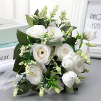 Custom Witte Champagne Kunstmatige Rozen Bloemen Decoratie Bruiloft Boeketten Voor Bruid Bruidsmeisje