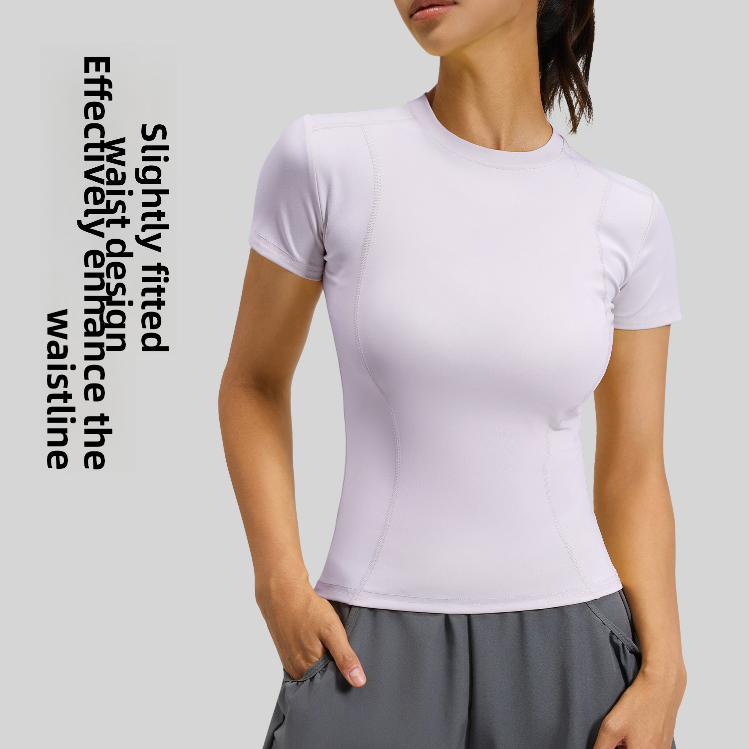 Thin-Style Athletic Tight Solid Color Yoga Wear Short Sleeve Fitness T-Shirt Polyester Spandex