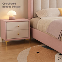 Ensemble de chambre d'enfant, lit pour enfants avec table de chevet, lit rembourré rose et blanc avec oreilles de lapin, cadre de lit en cuir silicone pour filles