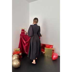 Vestido de Fiesta Vintage al por Mayor, Largo hasta el Suelo, Talla XL, Negro, con Encaje, Copas de Ganchillo, Decoración de Cuentas y Lentejuelas, Estilo Imperio y Escote Corazón - Product Image 1