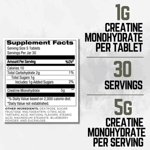 Comprimés à croquer de créatine monohydrate OEM 5g par portion, saveur framboise bleue, sans sucre, faible en glucides, pré-entraînement, nutrition sportive - Product Image 5