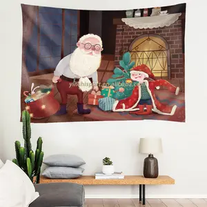 2024 Hot Sale Custom Merry Christmas grande tecido impermeável Wall Hanging Tapestry For Home decoração