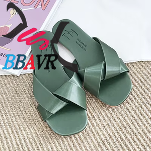<b>Summer</b> New Cross <b>slippers</b> Flat Bottom Flip Flop Soft Sole Plain Color - Product Image 5