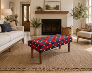 Handmade Geometric Wool Jute Wooden Bench Upholstered Boho Entryway Seating Rustic Farmhouse Accent Seat <b>End</b> of <b>Bed</b> Furniture - Product Image 5