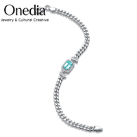 Gelang Rantai Charm Tourmaline Potongan Emerald Paraiba Buatan Laboratorium Desain Asli untuk Wanita 1.5ct Perak Sterling 925 Hadiah Mewah