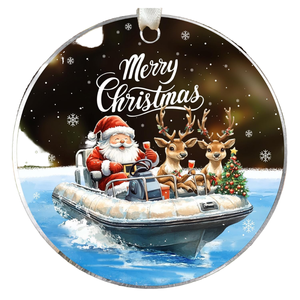 Vente en gros d'ornements de Noël en céramique ronds de 3 pouces, design <span class=keywords><strong>bateau</strong></span> Père Noël et <span class=keywords><strong>rennes</strong></span>, décoration suspendue Joyeux Noël pour l'arbre de Noël - Product Image 1