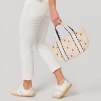 Sac fourre-tout compact en toile pour femme avec logo personnalisé, fermeture magnétique et motif brodé