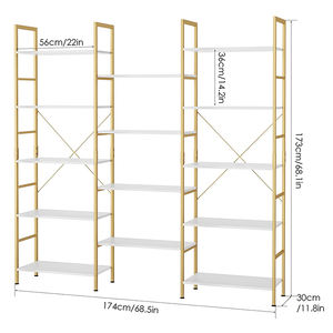 Vekin White Gold Triple <span class=keywords><strong>Wide</strong></span> 5 Tier Large libreria espositore industriale in legno scaffale Organizer - Product Image 4
