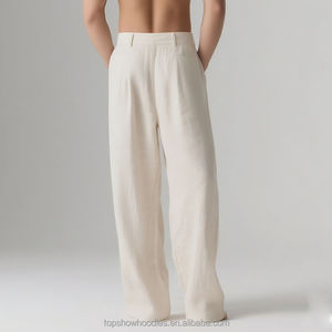 Pantalones holgados de lino y algodón de pierna ancha con bolsillos laterales de cintura alta informales personalizados OEM para hombre - Product Image 2