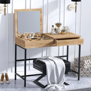 Coiffeuse simple en chêne <span class=keywords><strong>noir</strong></span> grande taille 100x45x75cm-coiffeuse avec espace de rangement miroir pliable pour chambre à coucher - Product Image 3