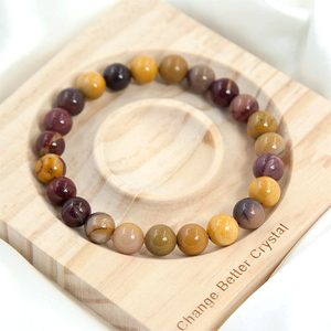 Unisex 8mm Natural Polish Mookaite Jasper Semi-Precious Gemstones Healing Crystal Round Beads <strong>Stretch</strong> <strong>Bracelet</strong> - Product Image 1