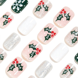 Uñas Postizas Color Verde Oliva con Textura de Suéter y Copos de Nieve Brillantes para Navidad, Otoño, Invierno, Salón y Uso Diario - Product Image 2