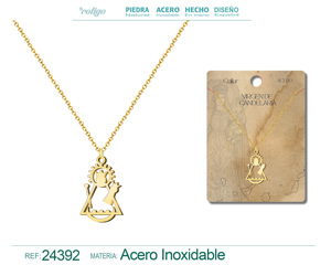 Collana vergine di Candelaria in acciaio placcato oro con catena a catena di serpente alla moda motivo floreale color oro tempestato di diamanti - Product Image 4