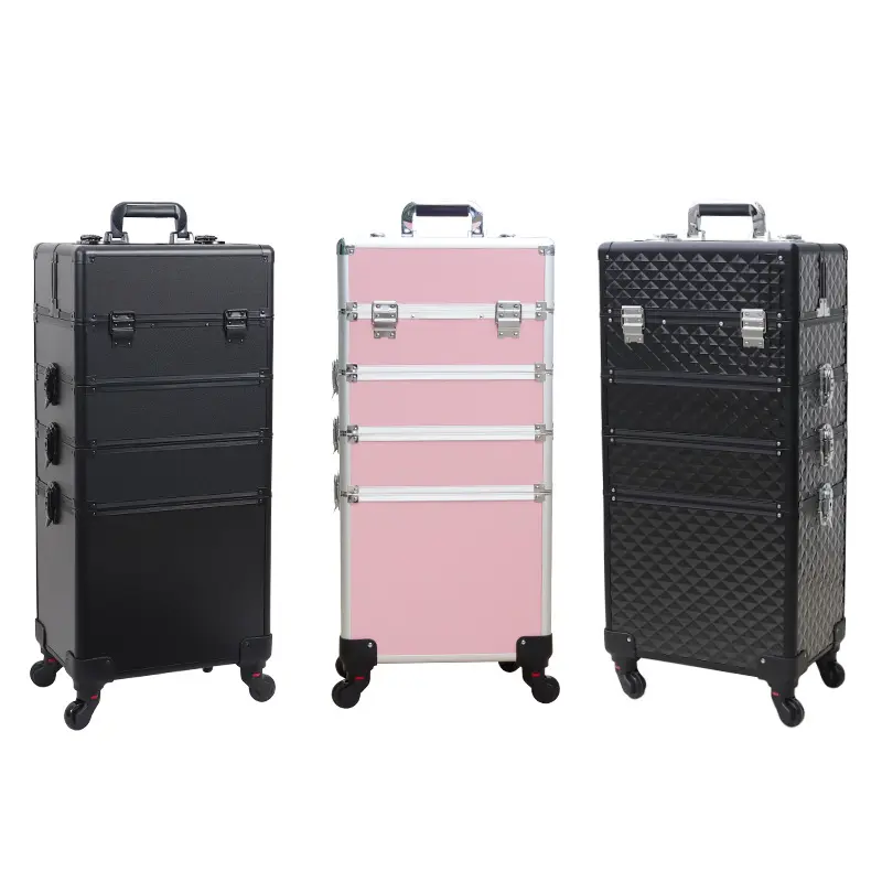 1pc custom logo large space 2 3 4 layers rolling trolley professional makeup case organizer