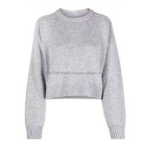 Suéter Corto con Ribetes Acanalados, Diseño Tejido, Manga Larga, Cuello Redondo, Suéter de Punto Corto Personalizable, Top Cálido para Mujer - Product Image 4