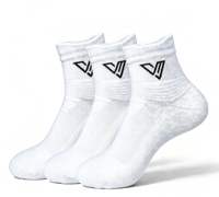 Chaussettes de sport blanches à soutien de la cheville, respirantes, en maille, avec semelle épaisse rembourrée, orteil et talon renforcés, extra élastiques, tricotées, séchage rapide
