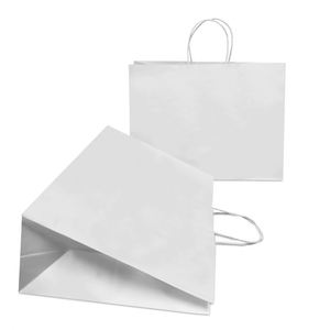 Sacs en papier kraft blanc classiques avec logo personnalisé, impression offset et poignées torsadées 16x6x12 pouces - Product Image 2