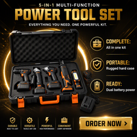 Kit combiné d'outils électriques sans fil 5-en-1 multifonction avec perceuse, meuleuse d'angle, clé à chocs, scie sabre et lampe de travail LED