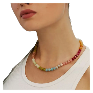 สร้อยคอโซ่ปรับระดับได้ Zooying ประดับลูกปัดหินเทียมสีรุ้ง สไตล์โบฮีเมียน สร้อยคอหลายชั้น ดีไซน์ทันสมัย เหมาะเป็นของขวัญ - Product Image 4