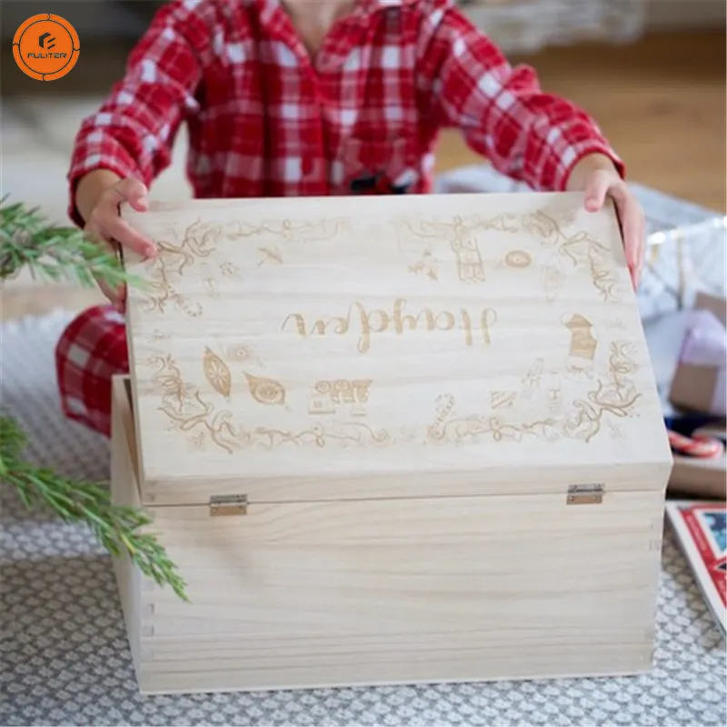 Caja de madera tallada personalizada, venta al por mayor, regalo de Nochebuena personalizado