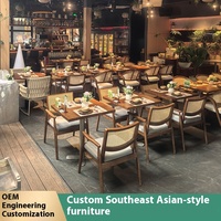 Chaise de salle à manger en bois massif sur le thème thaïlandais personnalisé avec rotin de style asiatique du Sud-Est pour restaurant, hôtel, utilisation en extérieur