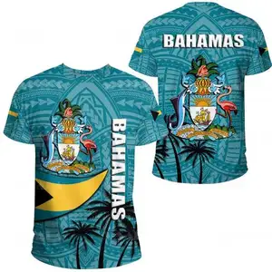 Benutzer definierte Bahamas Flagge Blue Marlins Wappen Druck Sommer Kurzarm Fußball T-Shirts Top T-Shirt für Männer Frauen Streetwear