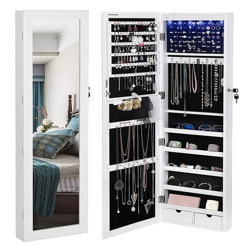 Hanging Wall Mounted Jewelry Cabinets Storage Organizer With Mirror Full Length Mirror