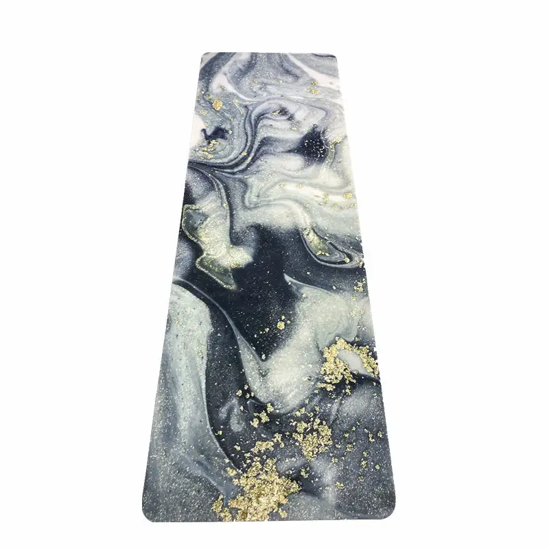 Stuoia di Yoga della pelle scamosciata di gomma naturale ecologica su misura stampata marmo grigio nero dell'oro della stampa all'ingrosso 183x80