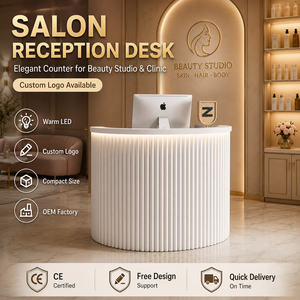 <span class=keywords><strong>Comptoir</strong></span> de réception incurvé blanc moderne <span class=keywords><strong>pour</strong></span> salon de beauté, <span class=keywords><strong>comptoir</strong></span> de bureau en HDF écologique <span class=keywords><strong>pour</strong></span> salon de manucure, caisse personnalisée avec option LED - Product Image 3