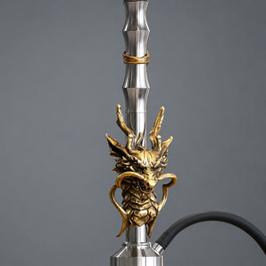 Cachimba de Lujo con Diseño de Dragón Chino, Escultura Dorada y Plateada, Base de Cristal y Acero Inoxidable, Manguera Individual, Venta al por Mayor OEM - Product Image 3