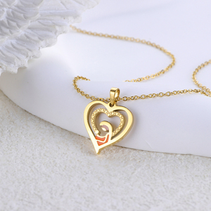 Collar con colgante de corazón chapado en oro 304 316 con diseño de madre e hijo, cadena de serpiente de aleación romántica, joyería para uso diario. - Product Image 1