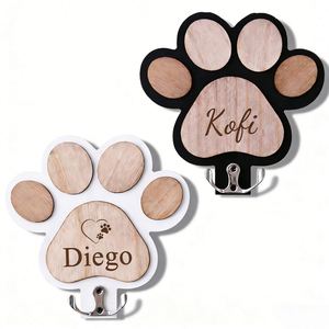 Personalized <b>Dog</b> Paw Leash Holder Wooden Paw Print Hook Pet Collar Storage Rack Hanger Multifunction Custom Engraved <b>Name</b> <b>Tags</b> - Product Image 1