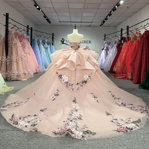 Robe de bal de luxe rose poudré 1550 2026 avec broderie florale 3D, appliques en cristal, perles et dentelle, robe de soirée naturelle pour Quinceañera - Product Image 4