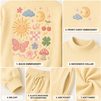 Ensemble de survêtements personnalisés pour femmes, sweat-shirts à col montant imprimés et entièrement brodés de 350g, pantalons de survêtement surdimensionnés de haute qualité, vêtements de détente